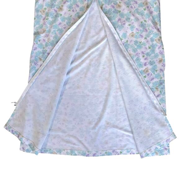 Miss Elaine Floral Zip Front Robe Women M Green Blue Cotton Blend Winter Flannel - Picture 7 of 12